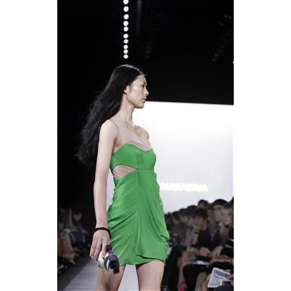 BCBGMaxAzria One Shoulder Runway Draped Mini Evening Party Dress Green 2 S XS - Picture 1 of 11